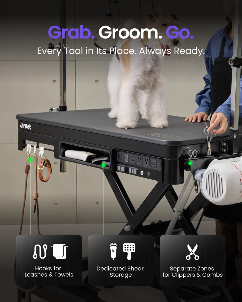 JirPet Electric Dog Grooming Table with Memory Function and Grooming Lights