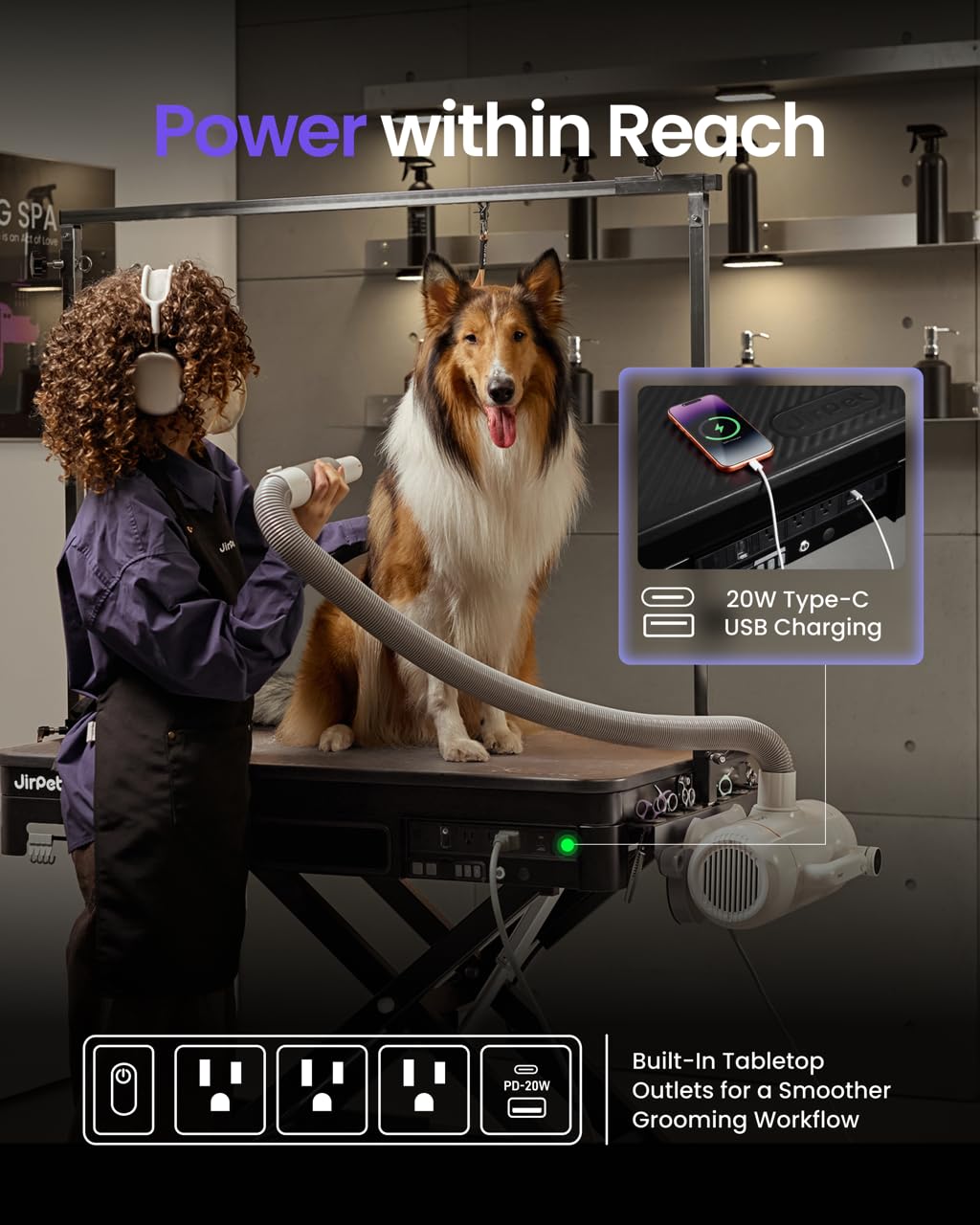 JirPet Electric Dog Grooming Table with Memory Function and Grooming Lights
