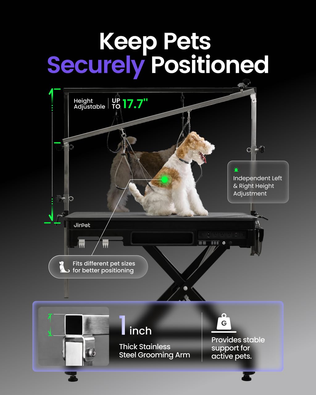 JirPet Electric Dog Grooming Table with Memory Function and Grooming Lights