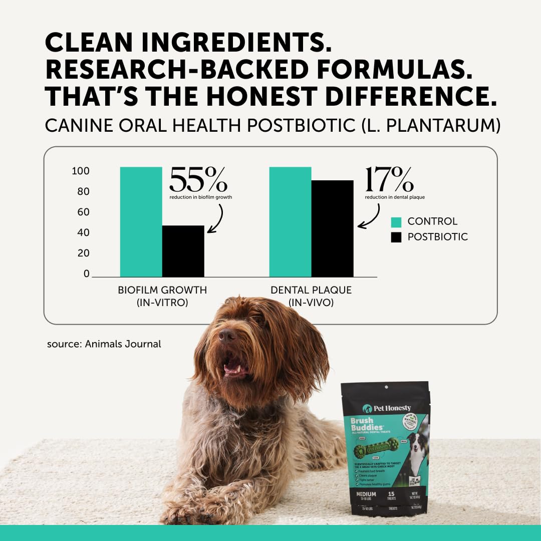 Pet Honesty Brush Buddies Vet Backed Dog Dental Chews, 15 Count