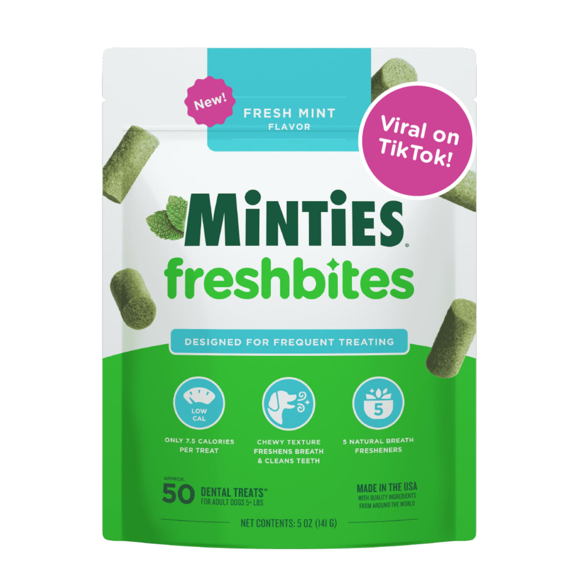 Minties FreshBites Low-Calorie Dental Chews for Dogs, 100 Ct