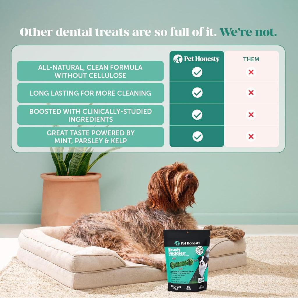 Pet Honesty Brush Buddies Vet Backed Dog Dental Chews, 15 Count