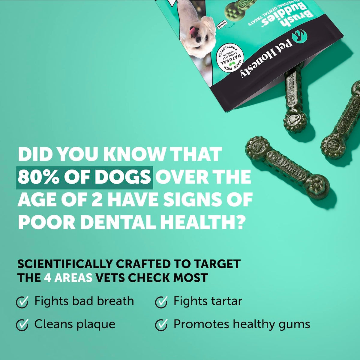Pet Honesty Brush Buddies Vet Backed Dog Dental Chews, 15 Count