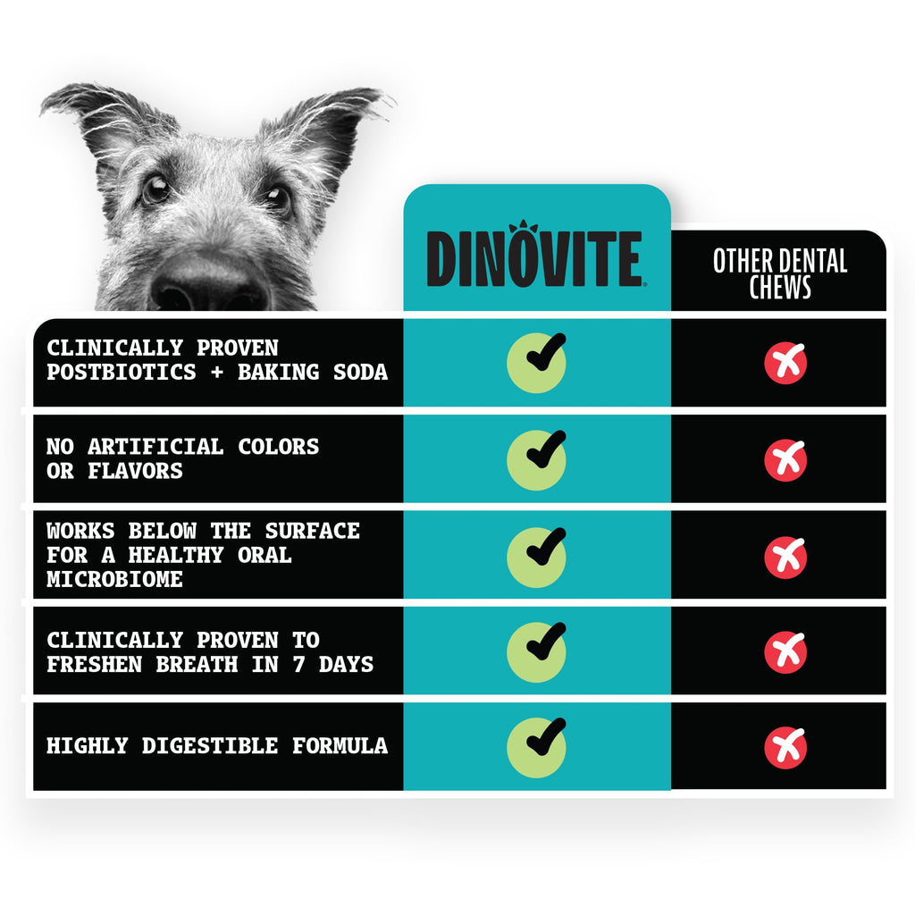 Dinovite Daily Dental Chews for Small Dogs, Freshens Breath, Mint, 30 Count