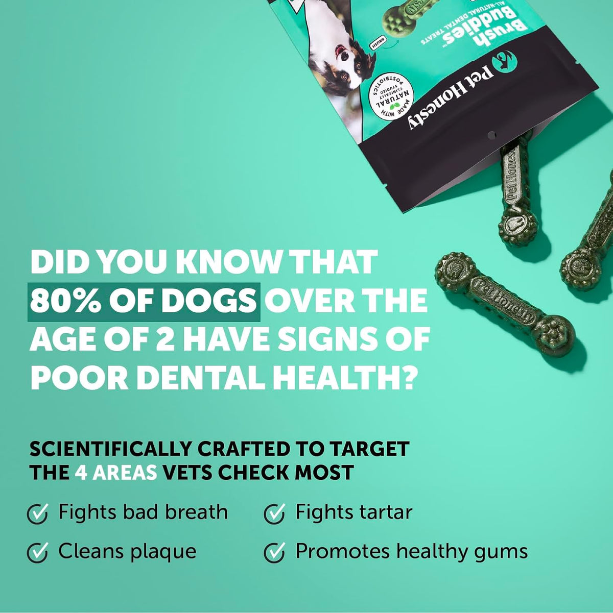 Pet Honesty Brush Buddies Vet Backed Dog Dental Chews, 15 Count