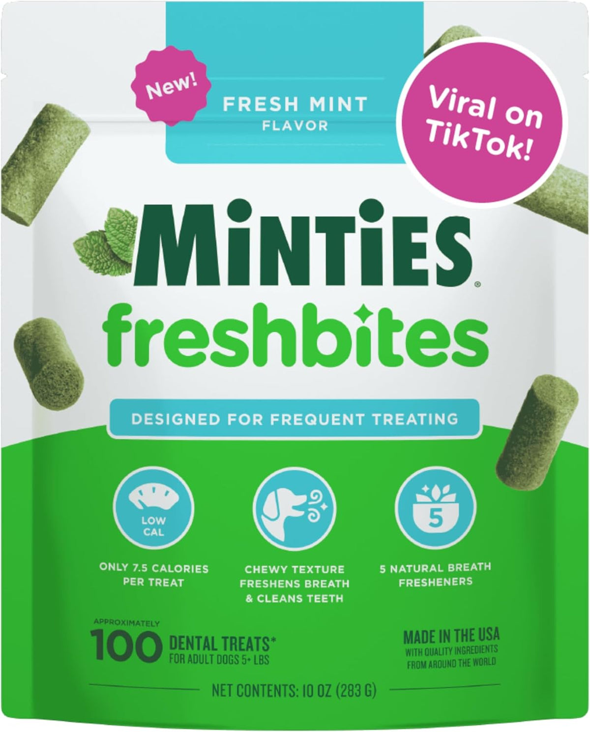Minties FreshBites Low-Calorie Dental Chews for Dogs, 100 Ct