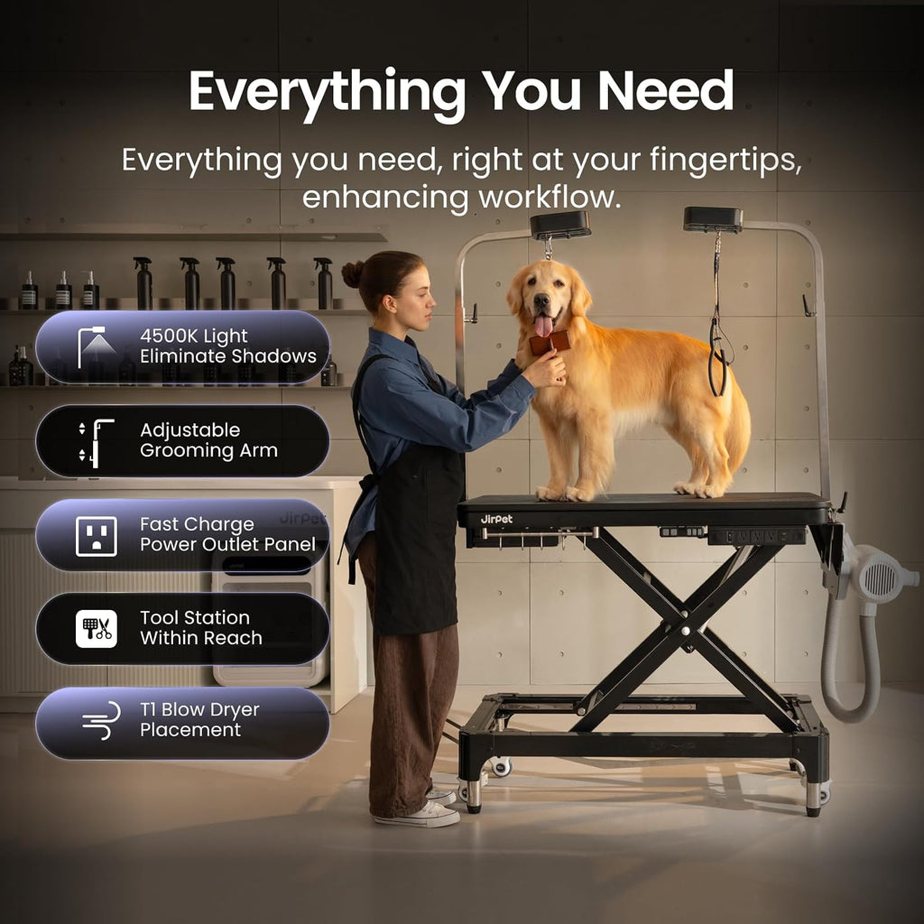 JirPet Electric Dog Grooming Table with Memory Function and Grooming Lights