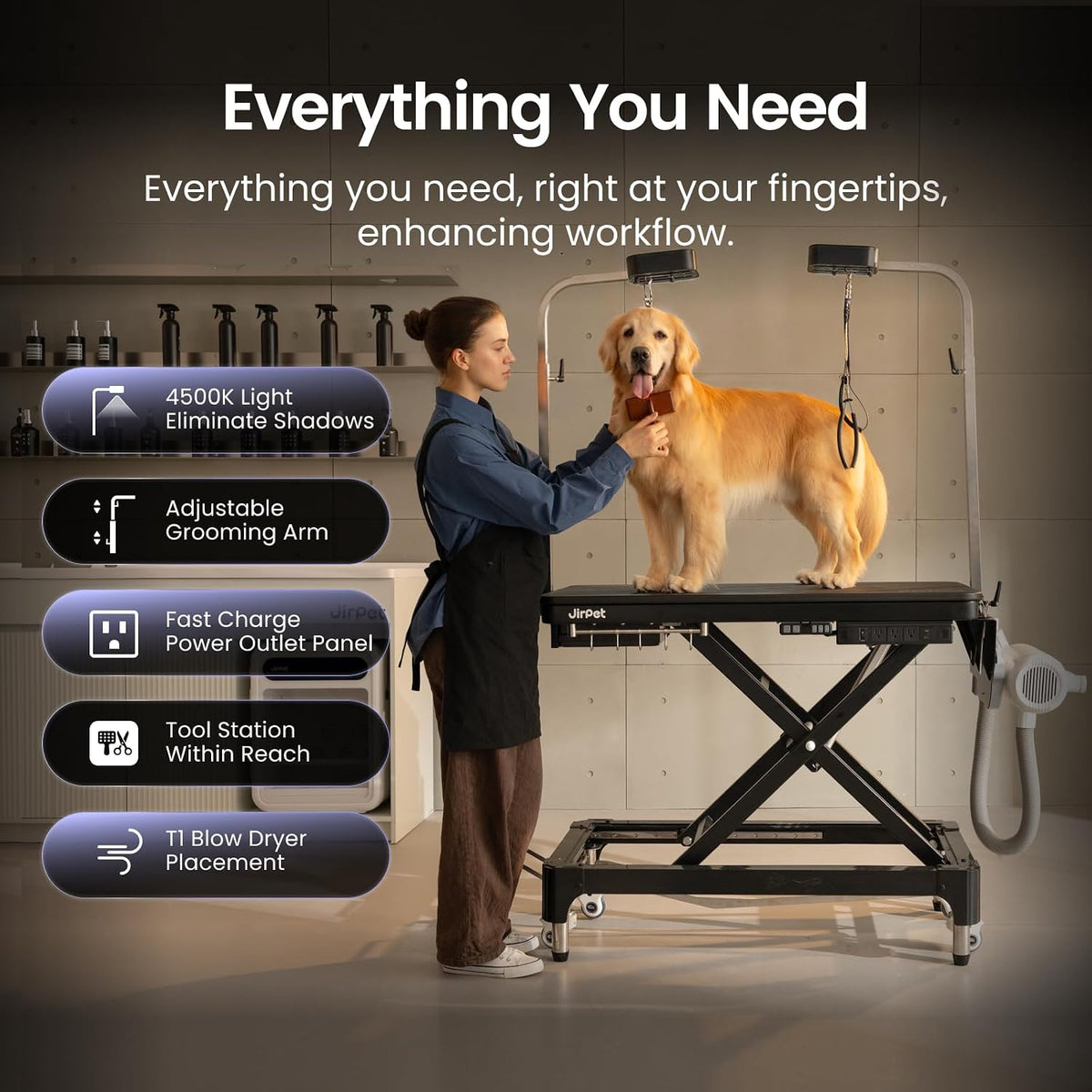 JirPet Electric Dog Grooming Table with Memory Function and Grooming Lights