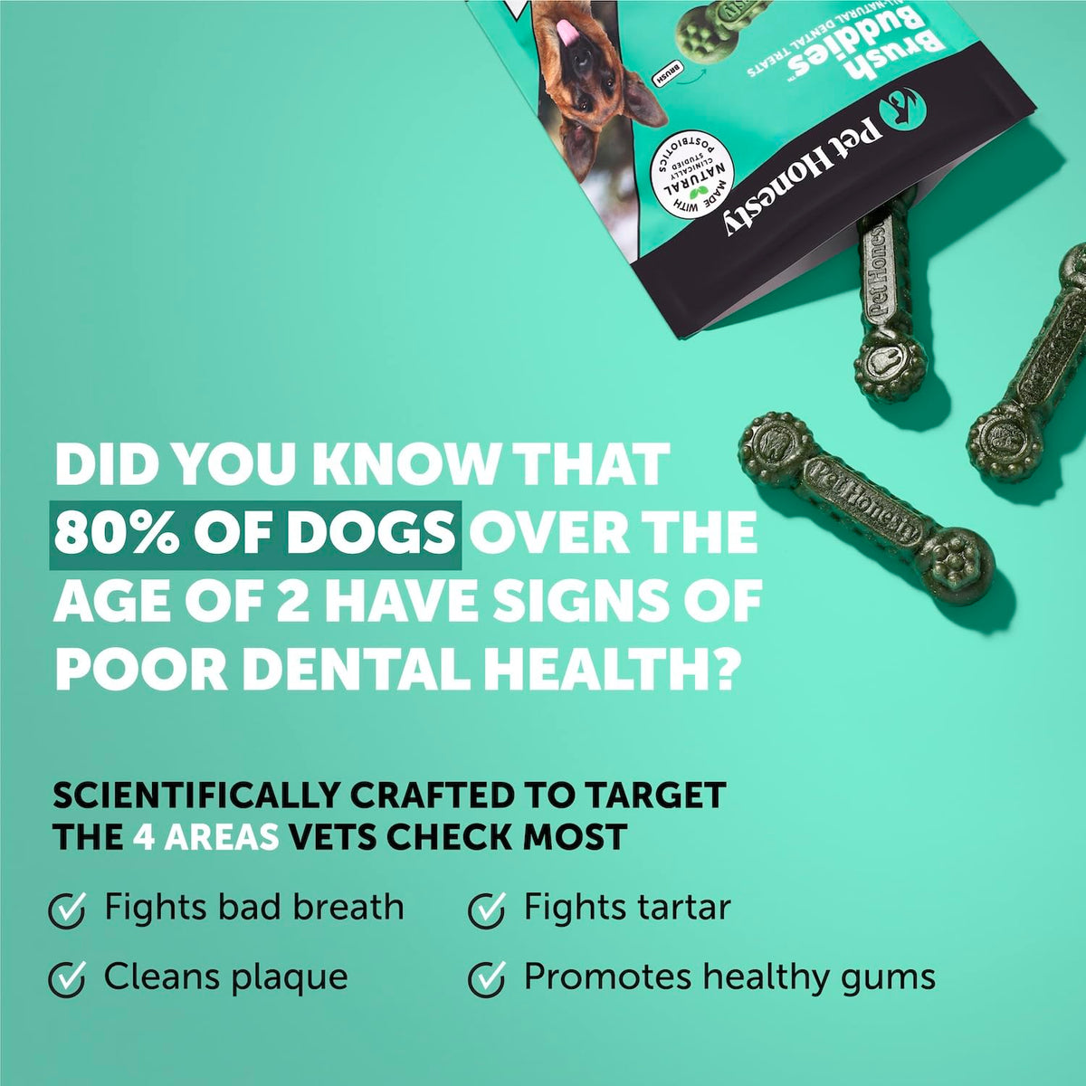 Pet Honesty Brush Buddies Vet Backed Dog Dental Chews, 15 Count