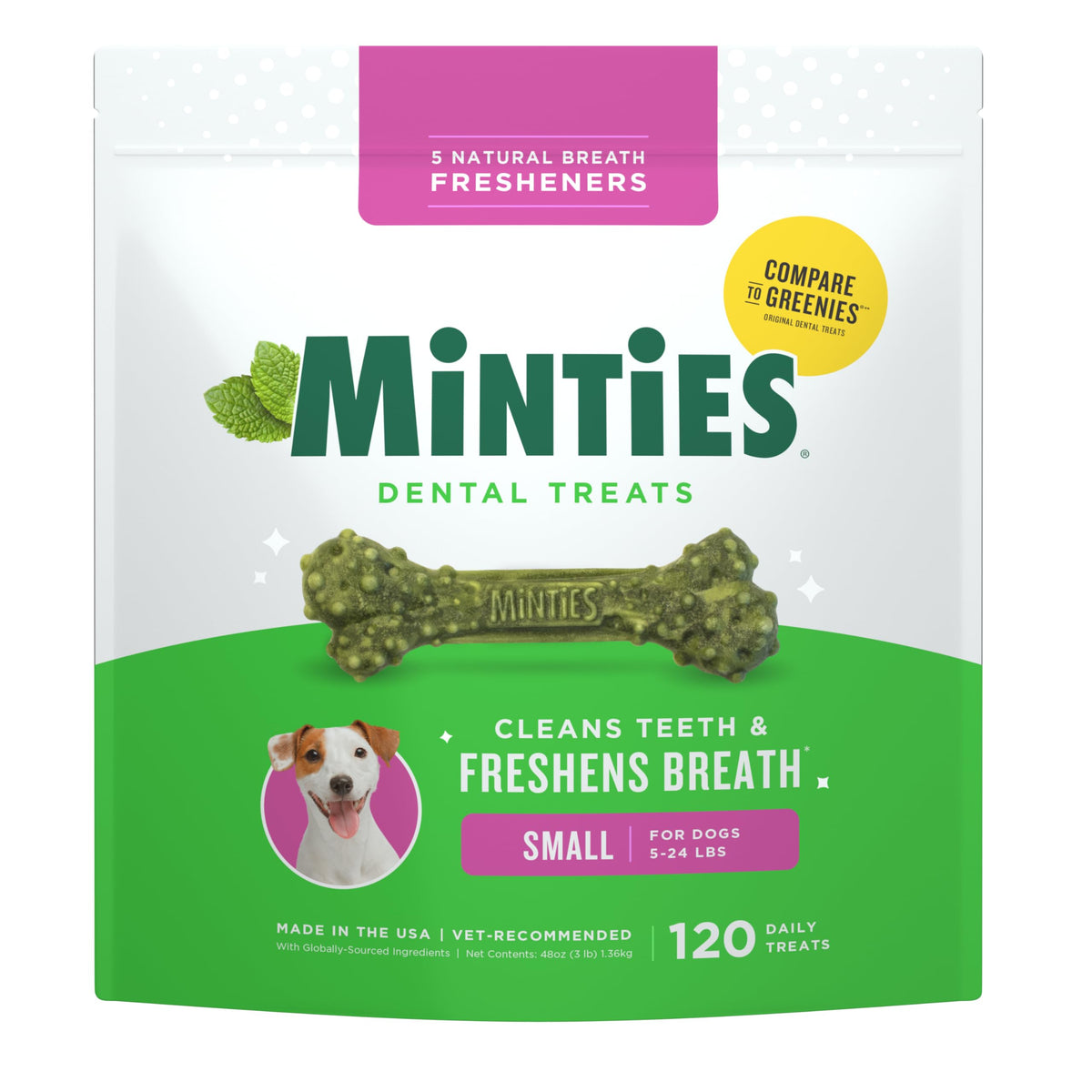 Minties FreshBites Low-Calorie Dental Chews for Dogs, 100 Ct