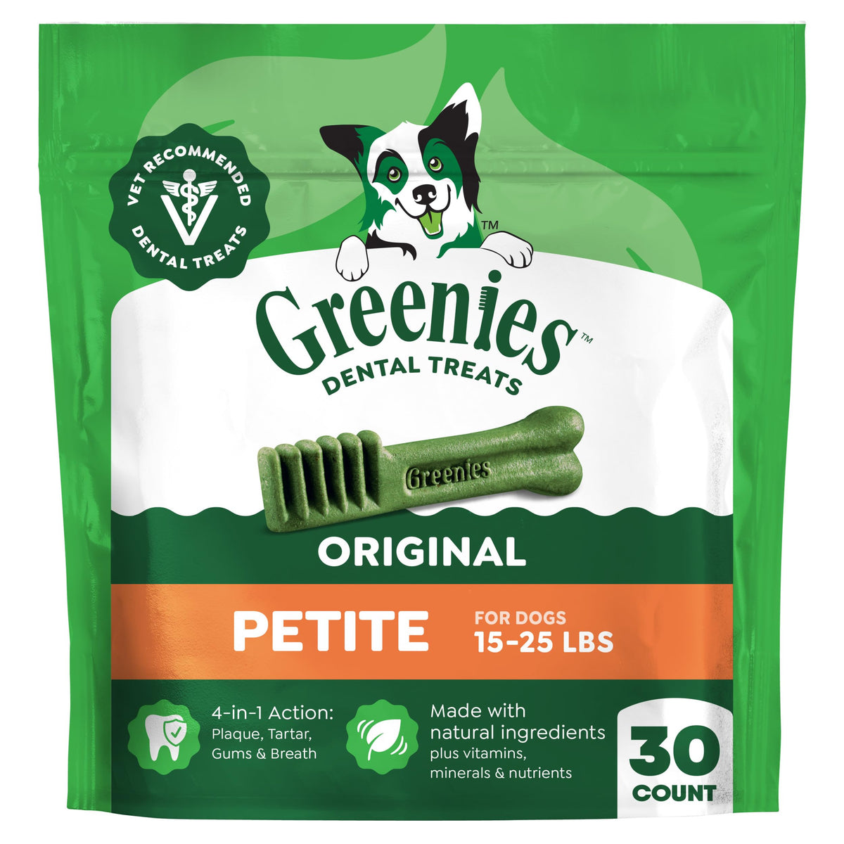 Greenies Petite Natural Dental Dog Treats, Original Flavor, 60 Count
