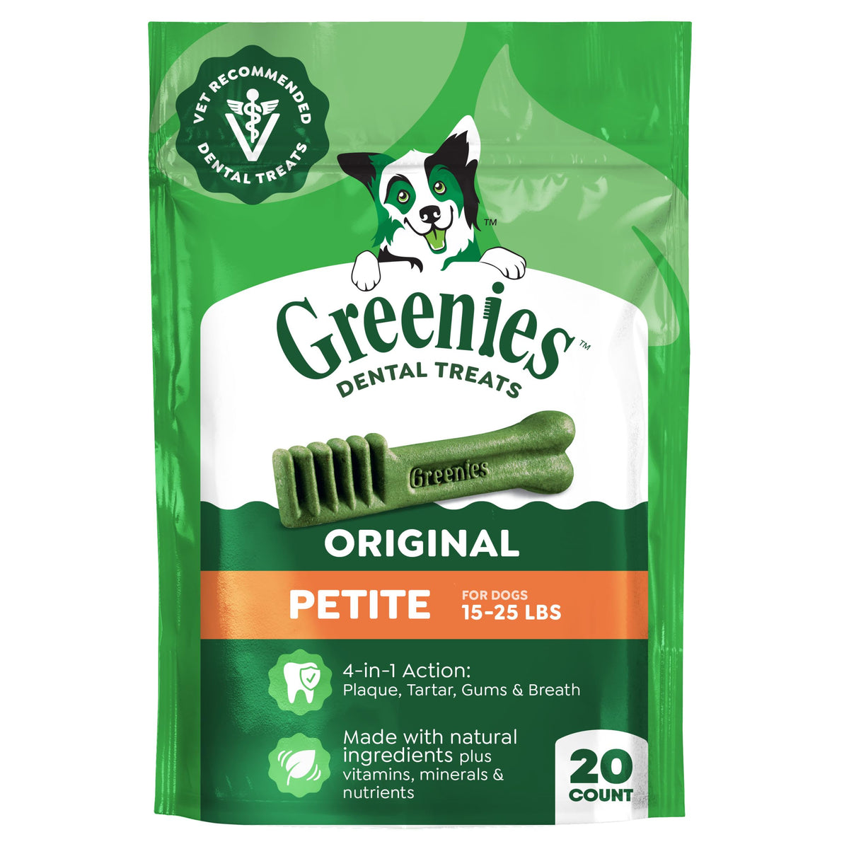 Greenies Petite Natural Dental Dog Treats, Original Flavor, 60 Count