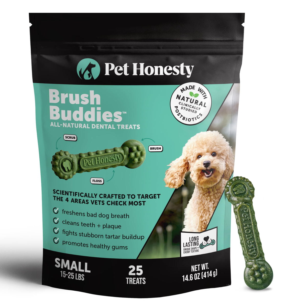 Pet Honesty Brush Buddies Vet Backed Dog Dental Chews, 15 Count