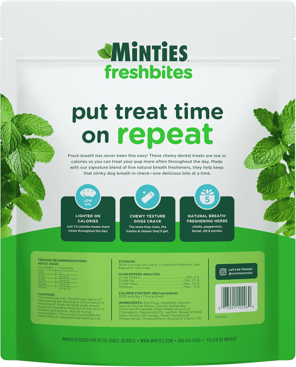 Minties FreshBites Low-Calorie Dental Chews for Dogs, 100 Ct