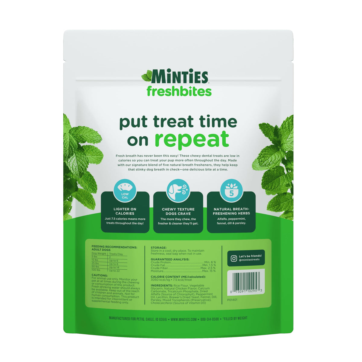 Minties FreshBites Low-Calorie Dental Chews for Dogs, 100 Ct