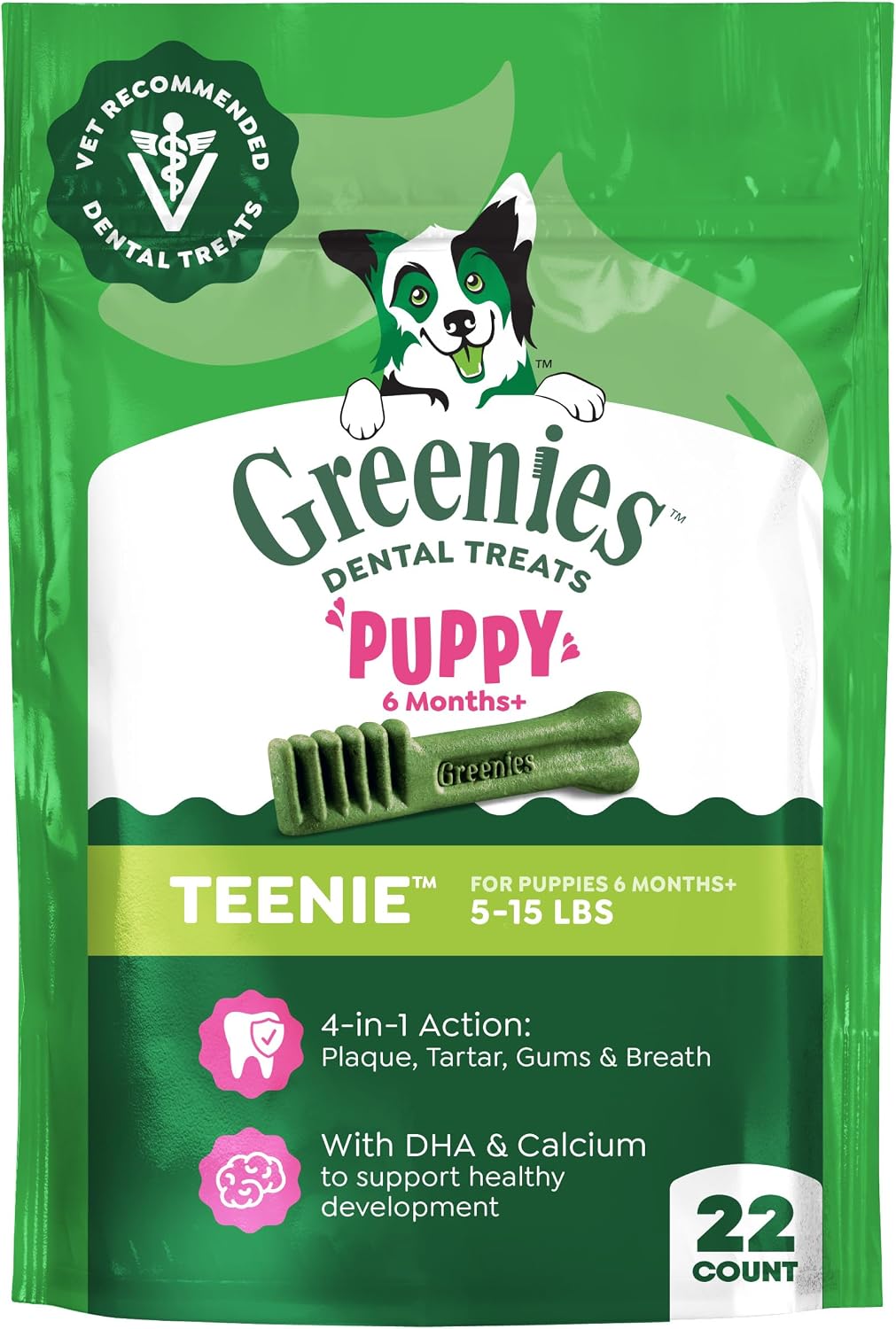 Greenies Puppy Teenie Natural Dental Dog Treats, Original Flavor, 22 Count