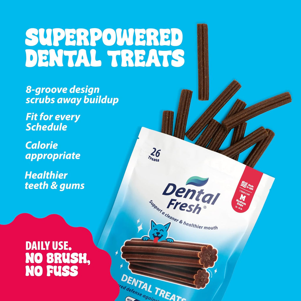 Dental Fresh Dental Treat Sticks for Medium Dogs Brush Free Chews, 26 Ct