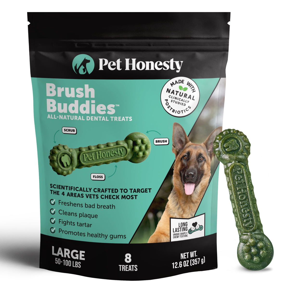 Pet Honesty Brush Buddies Vet Backed Dog Dental Chews, 15 Count