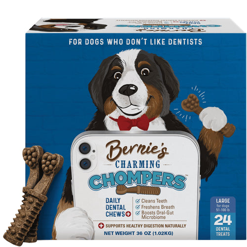 Bernie's Charming Chompers Dog Dental Chews, Gut Support, 5-15 lb, 22 Ct