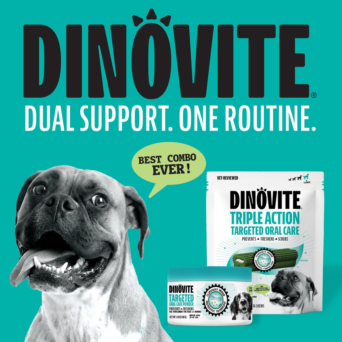 Dinovite Daily Dental Chews for Small Dogs, Freshens Breath, Mint, 30 Count