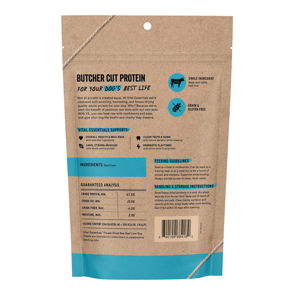 Vital Essentials Freeze Dried Dog Treats, Beef Liver, 15 oz Bag