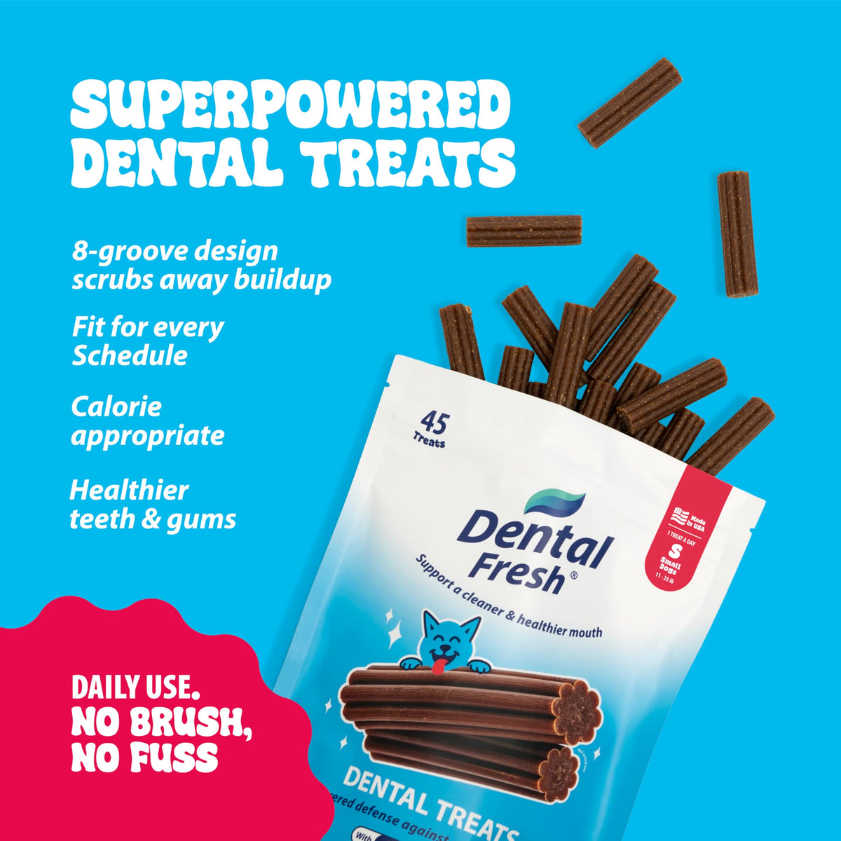 Dental Fresh Dental Treat Sticks for Medium Dogs Brush Free Chews, 26 Ct