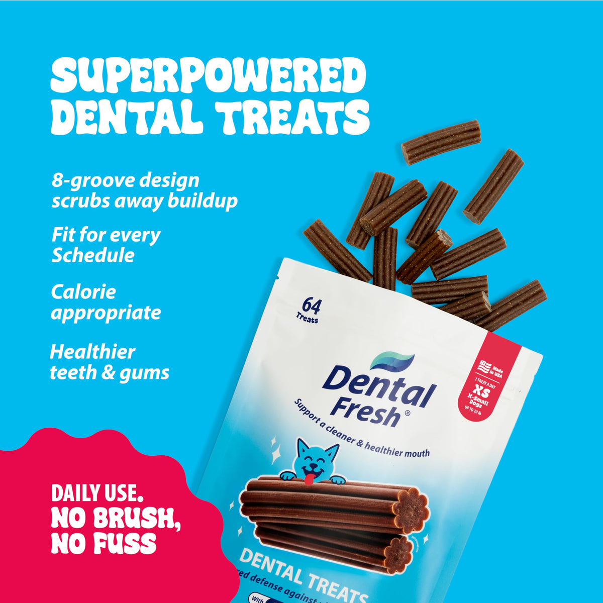 Dental Fresh Dental Treat Sticks for Medium Dogs Brush Free Chews, 26 Ct