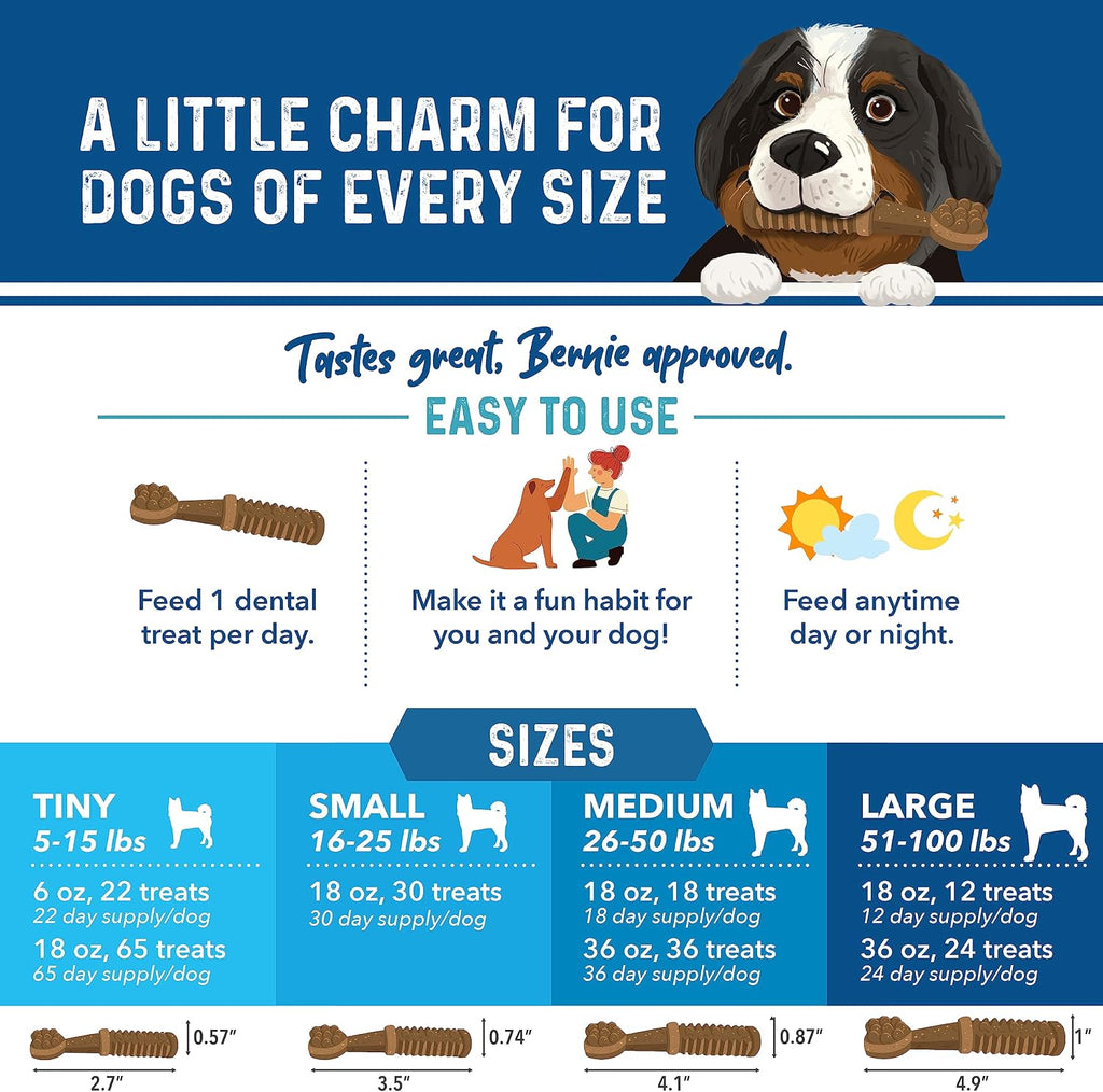 Bernie's Charming Chompers Dog Dental Chews, Gut Support, 5-15 lb, 22 Ct